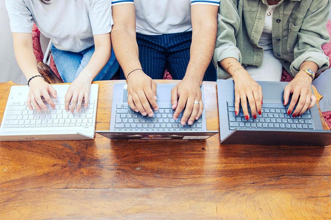 Students with their computers